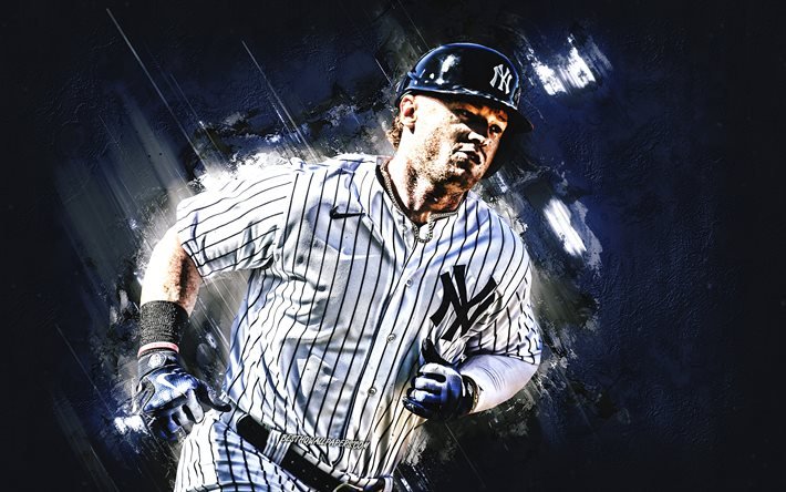 Clint Frazier, MLB, New York Yankees, blue stone background, baseball, portrait, USA, american baseball player, creative art
