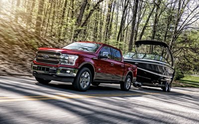 2020, Ford F-150, King Ranch, front view, red pickup truck, new red F-150, american cars, Ford