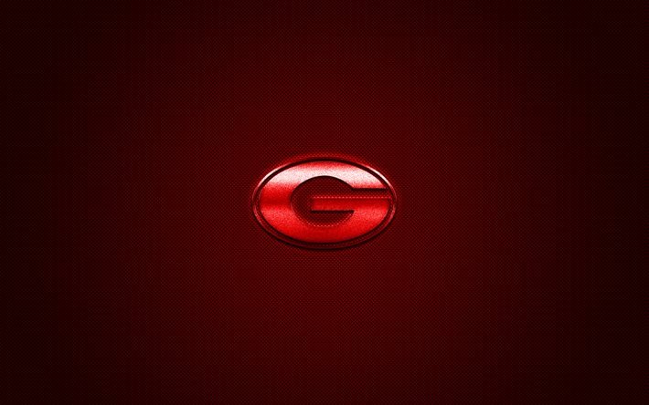 Georgia Bulldogs logo, club di football Americano, NCAA, logo rosso, rosso contesto in fibra di carbonio, football Americano, Athens, Georgia, USA, Georgia Bulldogs