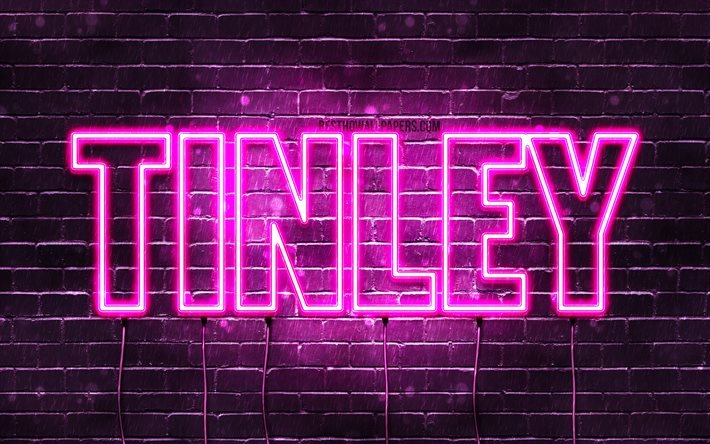 Tinley, 4k, pap&#233;is de parede com os nomes de, nomes femininos, Tinley nome, roxo luzes de neon, Feliz Anivers&#225;rio Tinley, imagem com Tinley nome