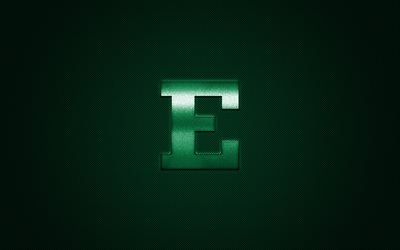 Eastern Michigan Eagles logotyp, Amerikansk football club, NCAA, gr&#246;n logotyp, gr&#246;na kolfiber bakgrund, Amerikansk fotboll, Ypsilanti, Michigan, USA, Eastern Michigan &#214;rnar