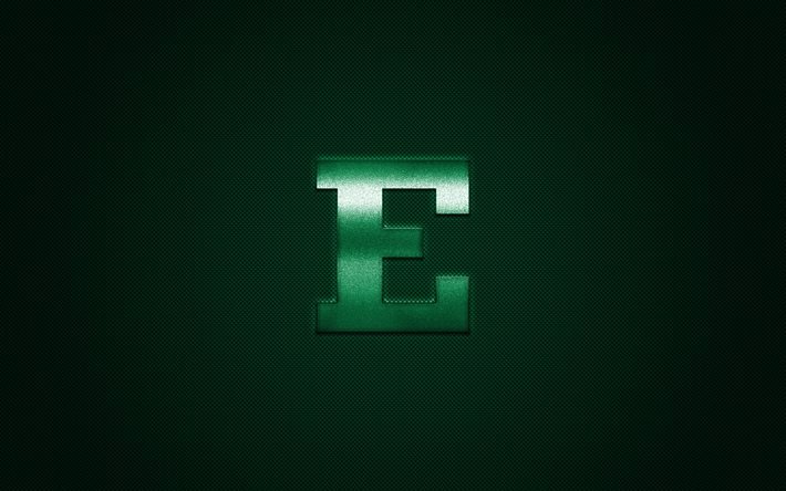 Eastern Michigan Eagles logo, club di football Americano, NCAA, logo verde, verde contesto in fibra di carbonio, football Americano, Ypsilanti, Michigan, USA, Michigan Orientale Aquile