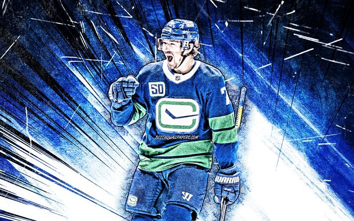 4k, Tyler Toffoli, grunge de l&#39;art, des Canucks de Vancouver, NHL, les joueurs de hockey, abstrait bleu rayons, gardien de but, &#233;tats-unis, Tyler Toffoli 4K, le hockey, Tyler Toffoli Canucks de Vancouver