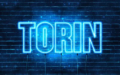 Torin, 4k, wallpapers with names, horizontal text, Torin name, Happy Birthday Torin, blue neon lights, picture with Torin name