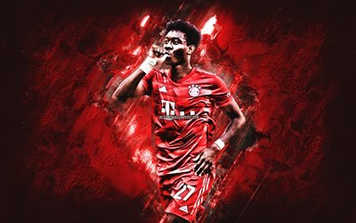 David Alaba, le FC Bayern Munich, autrichien, joueur de football, portrait, rouge, pierre fond, de la Bundesliga, Allemagne, football