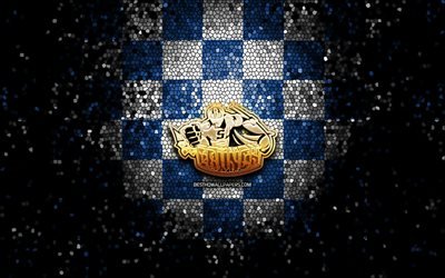 Syracuse Crunch, glitter logotipo, AHL, azul, branca, fundo quadriculado, EUA, americana time de h&#243;quei, Syracuse Crunch logotipo, arte em mosaico, h&#243;quei, Am&#233;rica