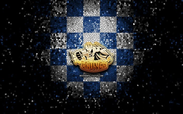 Syracuse Crunch, glitter, logo, AHL, blu, bianco, sfondo a scacchi, stati UNITI, americano, squadra di hockey, Syracuse Crunch logo, mosaico, arte, hockey, America