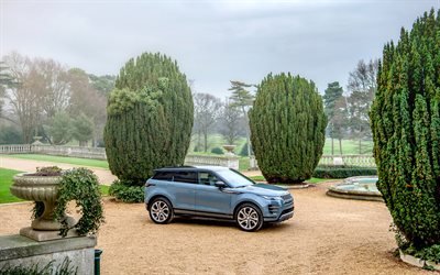 2020, Land Rover, Range Rover Evoque, R-Dynaaminen, ulkoa, n&#228;kym&#228; edest&#228;, sininen crossover, uusi sininen Evoque, British autot