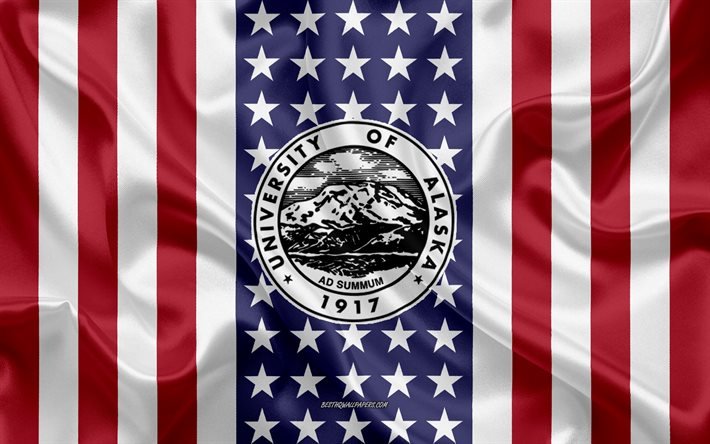 University of Alaska Fairbanks Emblem, Amerikanska Flaggan, University of Alaska Fairbanks logotyp, H&#246;gskola, Alaska, USA, Emblem i University of Alaska Fairbanks