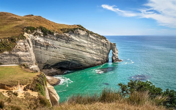 Kap Farv&#228;l Arch, Nya Zeeland, ocean, rock, bay, seascape, klippor n&#228;ra havet, Puponga