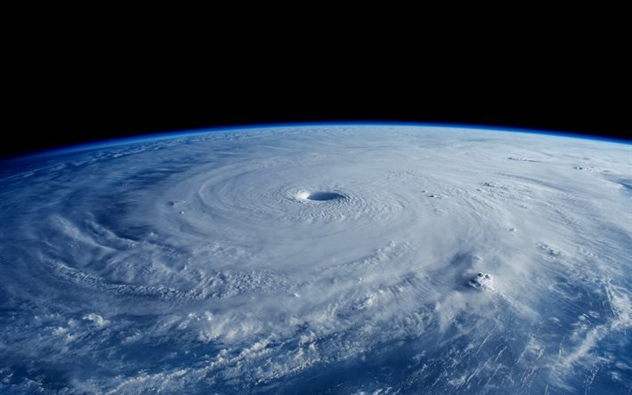 el ojo del hurac&#225;n, cicl&#243;n, vista desde el espacio, la Tierra, la tormenta desde el espacio, el hurac&#225;n vista desde el espacio