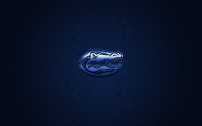 Florida Gators logotyp, Amerikansk football club, NCAA, bl&#229; logo, bl&#229; kolfiber bakgrund, Amerikansk fotboll, Gainesville, Florida, USA, Florida Gators, University of Florida