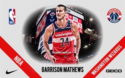 La garnison Mathews, Washington Wizards, Joueur Am&#233;ricain de Basket, la NBA, portrait, etats-unis, le basket-ball, Capital One Arena, Washington Wizards logo