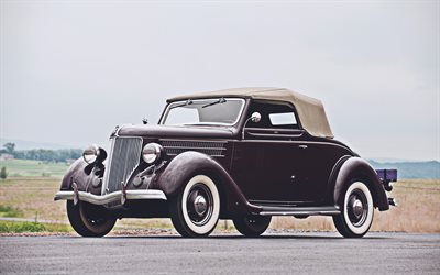 ford v8 club cabriolet, 4k, retro-autos, 1936 autos, luxus-autos, 1936 ford v8 club cabriolet american cars, ford