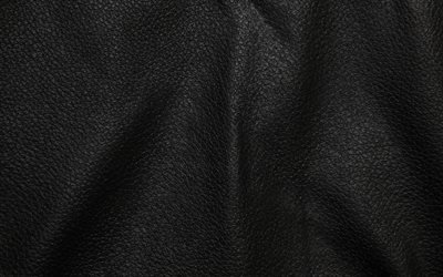 ブラックレザー背景, 4k, 波皮革, 革の背景, 皮革, ブラックレザーの質感