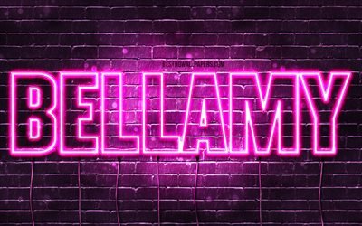 bellamy, 4k, tapeten, die mit namen, weibliche namen, bellamy namen, purple neon lights, happy birthday bellamy, bild mit bellamy namen