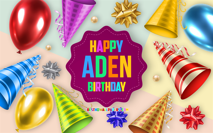 feliz cumplea&#241;os aden, 4k, fondo de globo de cumplea&#241;os, aden, arte creativo, feliz cumplea&#241;os de aden, arcos de seda, cumplea&#241;os de aden, fondo de fiesta de cumplea&#241;os