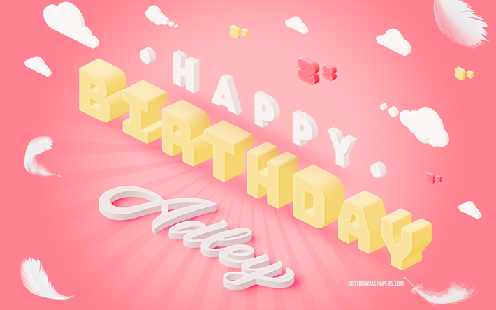 alles gute zum geburtstag adley, 3d-kunst, 3d-hintergrund zum geburtstag, adley, rosa hintergrund, 3d-buchstaben, adley-geburtstag, kreativer geburtstagshintergrund