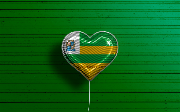 I Love Aracaju, 4k, realistic balloons, green wooden background, Day of Aracaju, brazilian cities, flag of Aracaju, Brazil, balloon with flag, cities of Brazil, Aracaju flag, Aracaju
