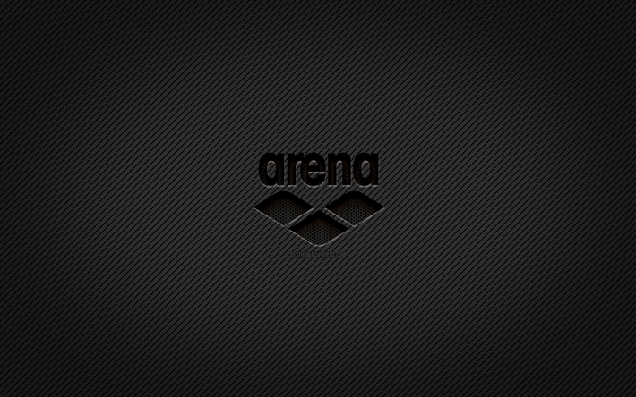 Arena carbon logo, 4k, grunge art, carbon background, creative, Arena black logo, brands, Arena logo, Arena