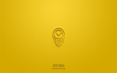 Best idea 3d icon, yellow background, 3d symbols, Best idea, business icons, 3d icons, Best idea sign, business 3d icons