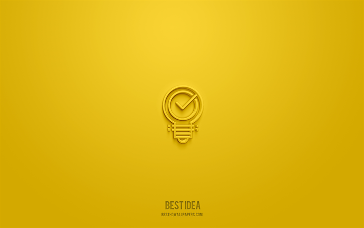 beste idee 3d-symbol, gelber hintergrund, 3d-symbole, beste idee, business-symbole, bestes ideenschild, business-3d-symbole