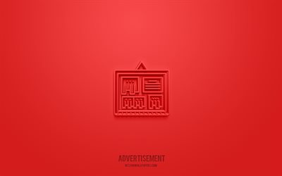 Advertisement 3d icon, red background, 3d symbols, Advertisement, business icons, 3d icons, Advertisement sign, business 3d icons