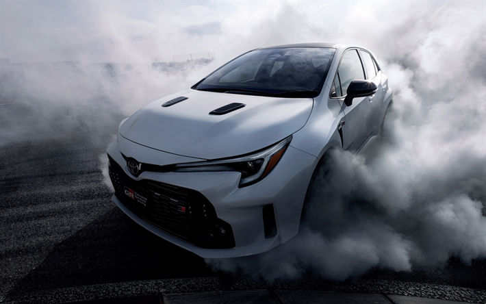 2023 Toyota GR Corolla, front view, exterior, drift, new white GR Corolla, Corolla tuning, Japanese cars, Toyota