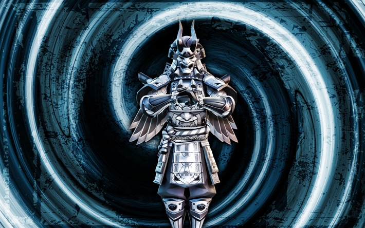 4k, shogun corrupto, fondo azul grunge, fortnite, v&#243;rtice, personajes de fortnite, piel de shogun corrupto, fortnite battle royale, shogun corrupto fortnite