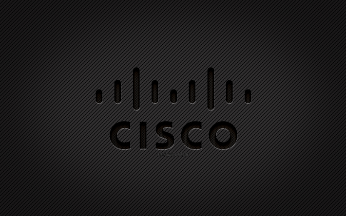 Cisco carbon logo, 4k, grunge art, carbon background, creative, Cisco black logo, brands, Cisco logo, Cisco