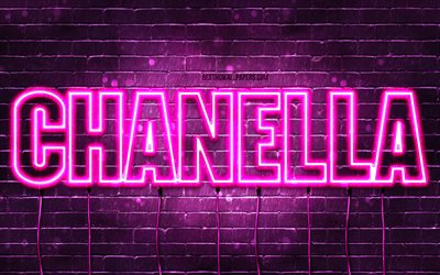 Happy Birthday Chanella, 4k, pink neon lights, Chanella name, creative, Chanella Happy Birthday, Chanella Birthday, popular french female names, picture with Chanella name, Chanella