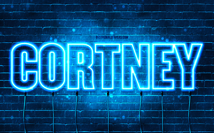 Happy Birthday Cortney, 4k, blue neon lights, Cortney name, creative, Cortney Happy Birthday, Cortney Birthday, popular french male names, picture with Cortney name, Cortney