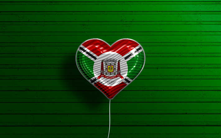 I Love Criciuma, 4k, realistic balloons, green wooden background, Day of Criciuma, brazilian cities, flag of Criciuma, Brazil, balloon with flag, cities of Brazil, Criciuma flag, Criciuma