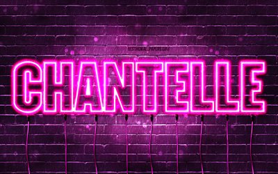 buon compleanno chantelle, 4k, luci al neon rosa, nome chantelle, creativo, chantelle buon compleanno, compleanno chantelle, nomi femminili francesi popolari, foto con nome chantelle, chantelle