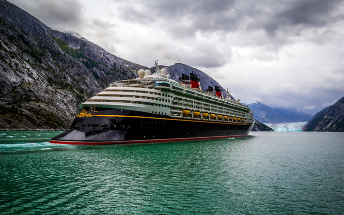 grand paquebot de croisi&#232;re, glacier, fjord, paysage de montagne, bateau de croisi&#232;re, voyage en bateau