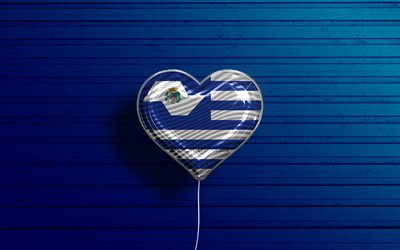 I Love Aracatuba, 4k, realistic balloons, blue wooden background, Day of Aracatuba, brazilian cities, flag of Aracatuba, Brazil, balloon with flag, cities of Brazil, Aracatuba flag, Aracatuba