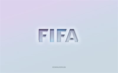 شعار fifa, قطع نص ثلاثي الأبعاد, خلفية بيضاء, فيفا عد لوجه, اتحاد كرة القدم, شعار منقوش, شعار fifa ثلاثي الأبعاد