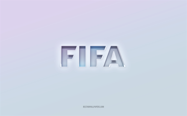 fifa-logo, leikattu 3d-teksti, valkoinen tausta, fifa 3d -logo, fifa-tunnus, fifa, kohokuvioitu logo, fifa 3d -tunnus