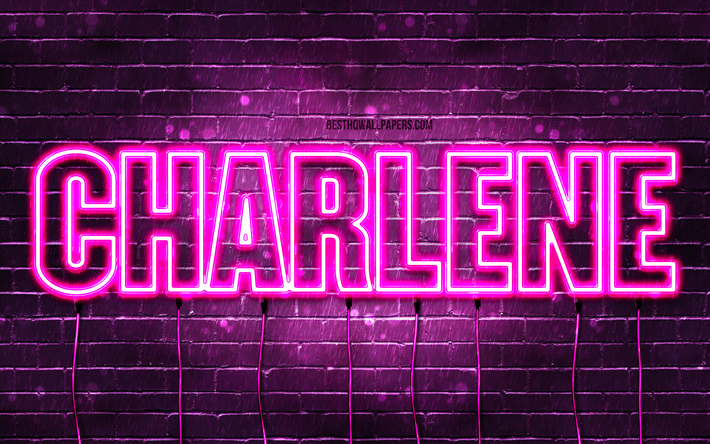 Happy Birthday Charlene, 4k, pink neon lights, Charlene name, creative, Charlene Happy Birthday, Charlene Birthday, popular french female names, picture with Charlene name, Charlene