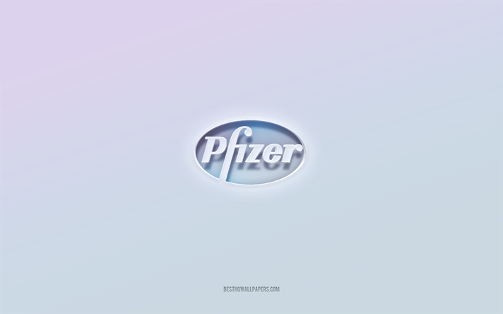 Pfizer logo, cut out 3d text, white background, Pfizer 3d logo, Pfizer emblem, Pfizer, embossed logo, Pfizer 3d emblem