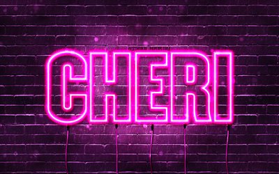 feliz anivers&#225;rio cheri, 4k, rosa luzes de neon, nome cheri, criativo, cheri feliz anivers&#225;rio, cheri anivers&#225;rio, nomes femininos franceses populares, imagem com nome cheri, cheri