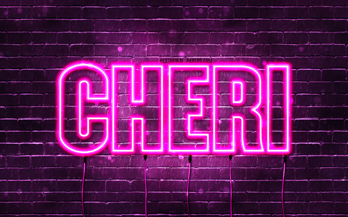 Happy Birthday Cheri, 4k, pink neon lights, Cheri name, creative, Cheri Happy Birthday, Cheri Birthday, popular french female names, picture with Cheri name, Cheri
