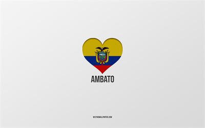 ambato yu seviyorum, ekvador şehirleri, ambato g&#252;n&#252;, gri arka plan, ambato, ekvador, ekvador bayrağı kalp, favori şehirler, aşk ambato