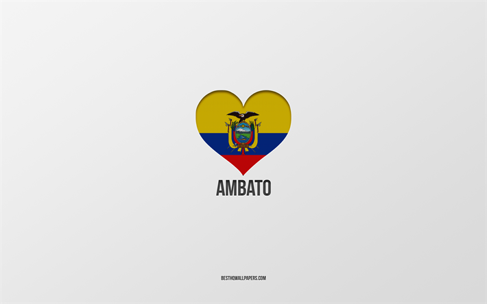 i love ambato, citt&#224; ecuadoriane, day of ambato, sfondo grigio, ambato, ecuador, cuore bandiera ecuadoriana, citt&#224; preferite, love ambato