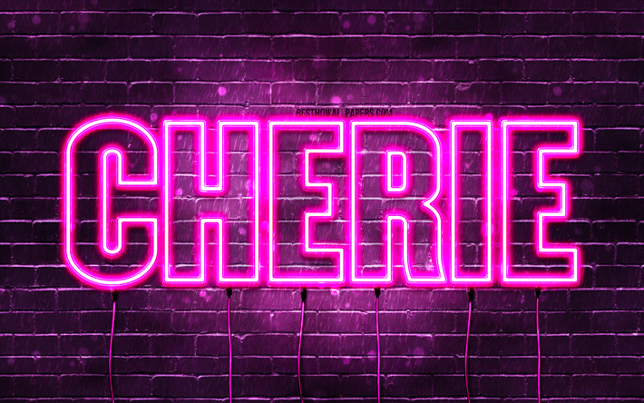 Happy Birthday Cherie, 4k, pink neon lights, Cherie name, creative, Cherie Happy Birthday, Cherie Birthday, popular french female names, picture with Cherie name, Cherie