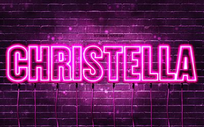 Happy Birthday Christella, 4k, pink neon lights, Christella name, creative, Christella Happy Birthday, Christella Birthday, popular french female names, picture with Christella name, Christella