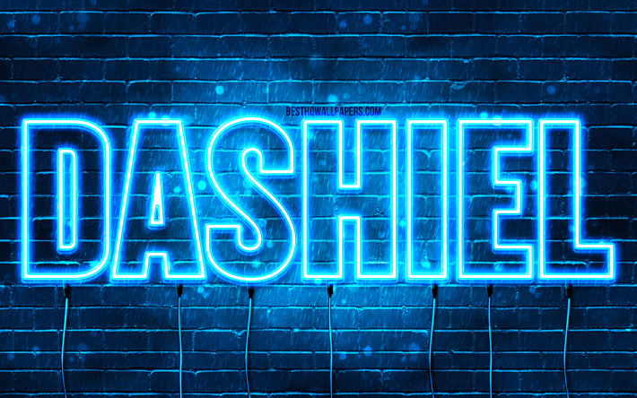 Happy Birthday Dashiel, 4k, blue neon lights, Dashiel name, creative, Dashiel Happy Birthday, Dashiel Birthday, popular french male names, picture with Dashiel name, Dashiel
