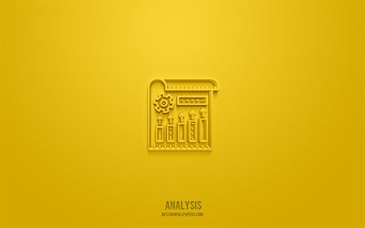 Analysis 3d icon, yellow background, 3d symbols, Analysis, business icons, 3d icons, Analysis sign, business 3d icons