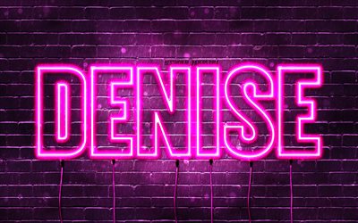 Happy Birthday Denise, 4k, pink neon lights, Denise name, creative, Denise Happy Birthday, Denise Birthday, popular french female names, picture with Denise name, Denise