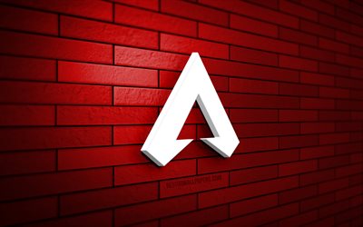 logo apex legends 3d, 4k, mur de brique rouge, cr&#233;atif, jeux en ligne, logo apex legends, art 3d, apex legends